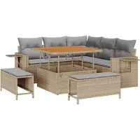 vidaXL Tuinbank Set 9 st 8-Aantal zitplaatsen Beige en Lichtgrijs
