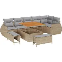 vidaXL Tuinbank Set 9 st 9-Aantal zitplaatsen Beige en Lichtgrijs