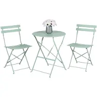 Arti Casa Bistroset 3-delig Groen - Inklapbare Tuinset van Metaal - Ronde Tuintafel met 2 Stoelen - Balkonset Buiten Gebruik