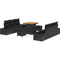 vidaXL Tuinbank Set 9 st 8-Aantal zitplaatsen Zwart Poly rattan