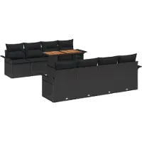 vidaXL Tuinbank Set 9 st Zwart Poly rattan