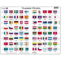 Larsen Vlaggen van de wereld – Puzzel – Kaarten & Geografie – Vlaggen – Educatieve legpuzzel voor kinderen – 80 stukjes – Gemaakt in Noorwegen – Extra dikke 2,5 mm stukjes – Tray met vaste rand