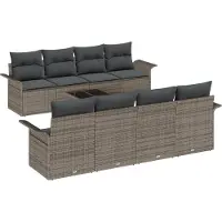 vidaXL Tuinbank Set 9 st 8-Aantal zitplaatsen Grijs poly rattan