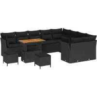 vidaXL Tuinbank Set 12 st 9-Aantal zitplaatsen Zwart poly rattan