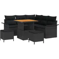vidaXL Tuinset met 8 zitplaatsen, zwart, van polyrotan