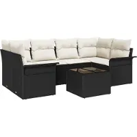 vidaXL Tuinbank Set 7 pcs 6-Seater Zwart en Crème poly rattan
