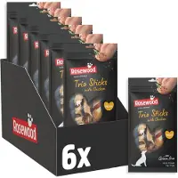 Rosewood Trio Sticks Medium Hondensnack Kip - Kauwsticks Runderhuid - Graanvrij - 6 x 3 Stuks