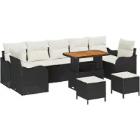 vidaXL Tuinset met tuinbank en kussens, 10 stuks, zwart, polyrotan