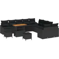 vidaXL Tuinbank Set met kussen met opslag 13 pcs Zwart Poly rattan