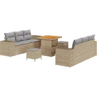 vidaXL Tuinbank Set Beige en Lichtgrijs 221 x 204 x 85 cm Poly Riet