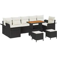 vidaXL Tuinset met tuinbank en kussens, 10 stuks, zwart, polyrotan