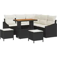 vidaXL Tuinbank Set 8 st 7-zits Zwart Poly rattan