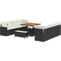 vidaXL Tuinbank Set 12 st 10-Aantal zitplaatsen Zwart poly rattan