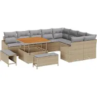 vidaXL Tuinbank Set 12 st 7-Aantal zitplaatsen Beige Poly rattan