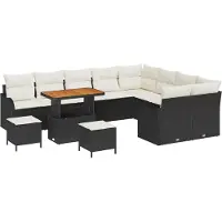vidaXL Tuinbank Set 12 st Zwart poly rattan
