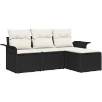 vidaXL Tuinbank Set 4 st Zwart poly rattan