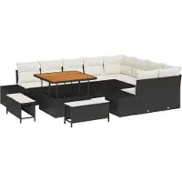 vidaXL Tuinbank Set 12 st 11-Aantal zitplaatsen Zwart Poly rattan