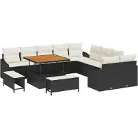 vidaXL Tuinbank Set met kussen met opslag 13 pcs Zwart Poly rattan