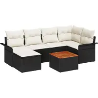 vidaXL Tuinbank Set 7 st Zwart en Crème poly rattan