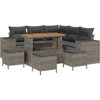 vidaXL Tuinbank Set 9 st 8-Aantal zitplaatsen Grijs poly rattan