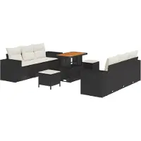 vidaXL Tuinbank Set Zwart en Crème Poly Riet