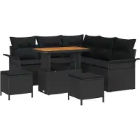 vidaXL Tuinset met 8 zitplaatsen, zwart, van polyrotan