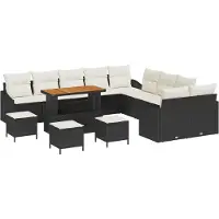 vidaXL Tuinbank Set met kussen met opslag 13 pcs Zwart Poly rattan