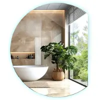 Tulup LED Spiegel - Ronde Spiegel LED - 63 cm x 70 cm - Spiegel LED Rond - LED-spiegel voor Woonkamer - Koel Wit 6500K - Spiegel LED Rond Afgesneden - LED Industriële Wandspiegel