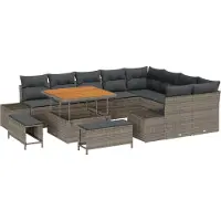 vidaXL Tuinbank Set 12 st 11-Aantal zitplaatsen Grijs Poly rattan