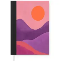 MuchoWow Notitieboek - Schrijfboek - Zon - Heuvels - Paars - Abstract - Notitieboekje klein - A5 formaat - Schrijfblok