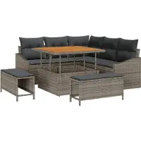 vidaXL Tuinbank Set 8 st 7-Aantal zitplaatsen Grijs Poly rattan