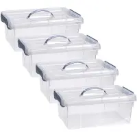PlasticForte Opslagbox AZUL serie - 4x - met deksel - transparant - 12.5 liter - 40 x 30 x 16 cm - kunststof - opbergdoos - opbergen