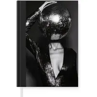 MuchoWow Notitieboek - Schrijfboek - Discobal - Gezicht - Glamour - Zwart - Notitieboekje klein - A5 formaat - Schrijfblok