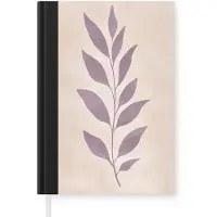 MuchoWow Notitieboek - Schrijfboek - Tak - Bladeren - Minimalistisch - Beige - Notitieboekje klein - A5 formaat - Schrijfblok