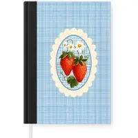 MuchoWow Notitieboek - Schrijfboek - Aardbeien - Lijst - Rood - Geruit - Notitieboekje klein - A5 formaat - Schrijfblok