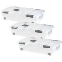 PlasticForte Opslagbox - 3x stuks - met deksel - 30L - 73 x 41 x 18 cm - transparant - opbergbak - met wielen