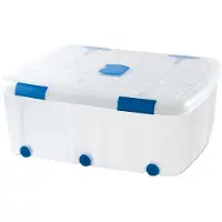 PlasticForte Opslagbox - 1x - met deksel - 100L - 80x60x33 cm - transparant - opbergbak - met wielen
