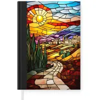 MuchoWow Notitieboek - Schrijfboek - Mozaïek - Zon - Landschap - Dorp - Notitieboekje klein - A5 formaat - Schrijfblok