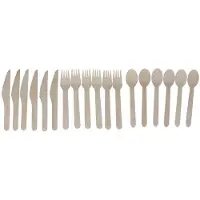 Gerimport Bestekset - 5x - bamboe - 18-delig - 6 vorken - 6 lepels - 6 messen - naturel - 15 cm