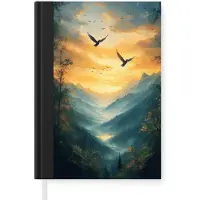 MuchoWow Notitieboek - Schrijfboek - Vogels - Zon - Bomen - Groen - Notitieboekje klein - A5 formaat - Schrijfblok