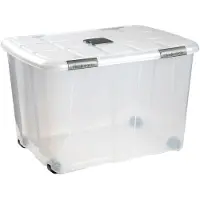PlasticForte Opslagbox - 1x stuks - met deksel - 130L - 74 x 54 x 48 cm - transparant - opbergbak - met wielen