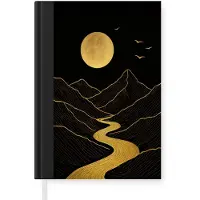 MuchoWow Notitieboek - Schrijfboek - Rivier - Goud - Maan - Vogels - Notitieboekje klein - A5 formaat - Schrijfblok
