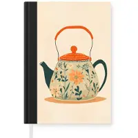 MuchoWow Notitieboek - Schrijfboek - Oranje - Theepot - Bloemen - Bladeren - Notitieboekje klein - A5 formaat - Schrijfblok