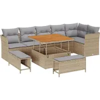vidaXL Tuinbank Set 9 st 6-Aantal zitplaatsen beige en lichtgrijs