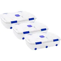 PlasticForte Opslagbox - 3x stuks - met deksel - 56L - 80 x 60 x 18 cm - transparant - opbergbak - met wielen