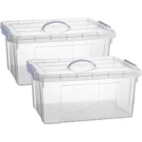 PlasticForte Opslagbox AZUL serie - 2x - met deksel - transparant - 34 liter - 53 x 39 x 25 cm - kunststof - opbergdoos - opbergen