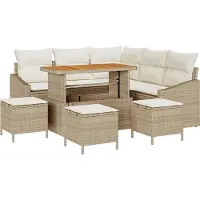 vidaXL Tuinbank Set 9 st 8-Aantal zitplaatsen Beige Poly rattan