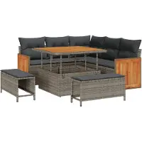 vidaXL Tuinbank Set 9 st 8-Aantal zitplaatsen Grijs poly rattan