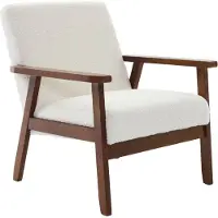Sweeek Fauteuil met walnootkleurig hout en bouclé zitting Crème