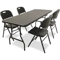 Rijoka Opklapbare Tuinmeubelset - Rietenlook - Set met opklapbare tafel en 4 opklapbare stoelen | Taupekleur